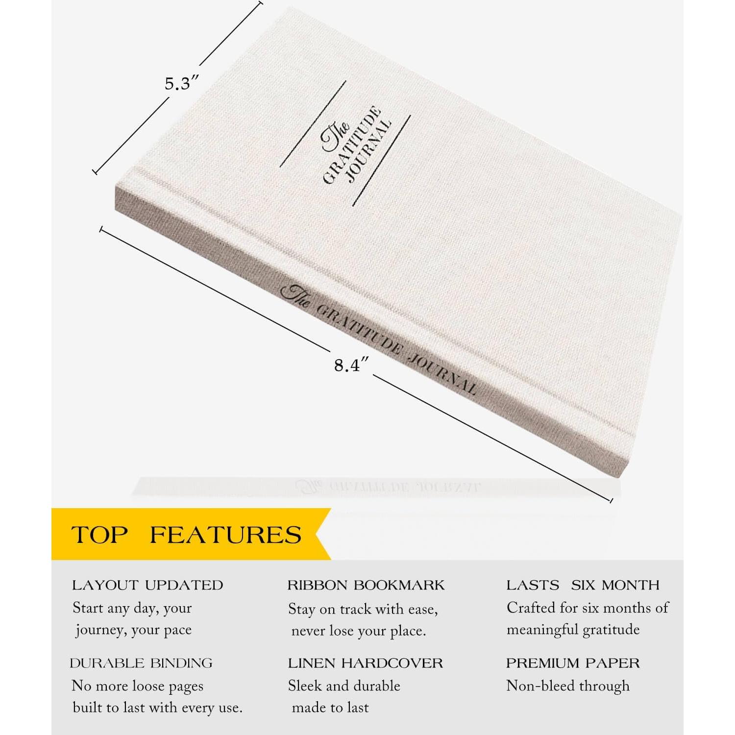 Diario de Gratitud ZICVIBE - 21x12 cm, Lino Natural, Beige