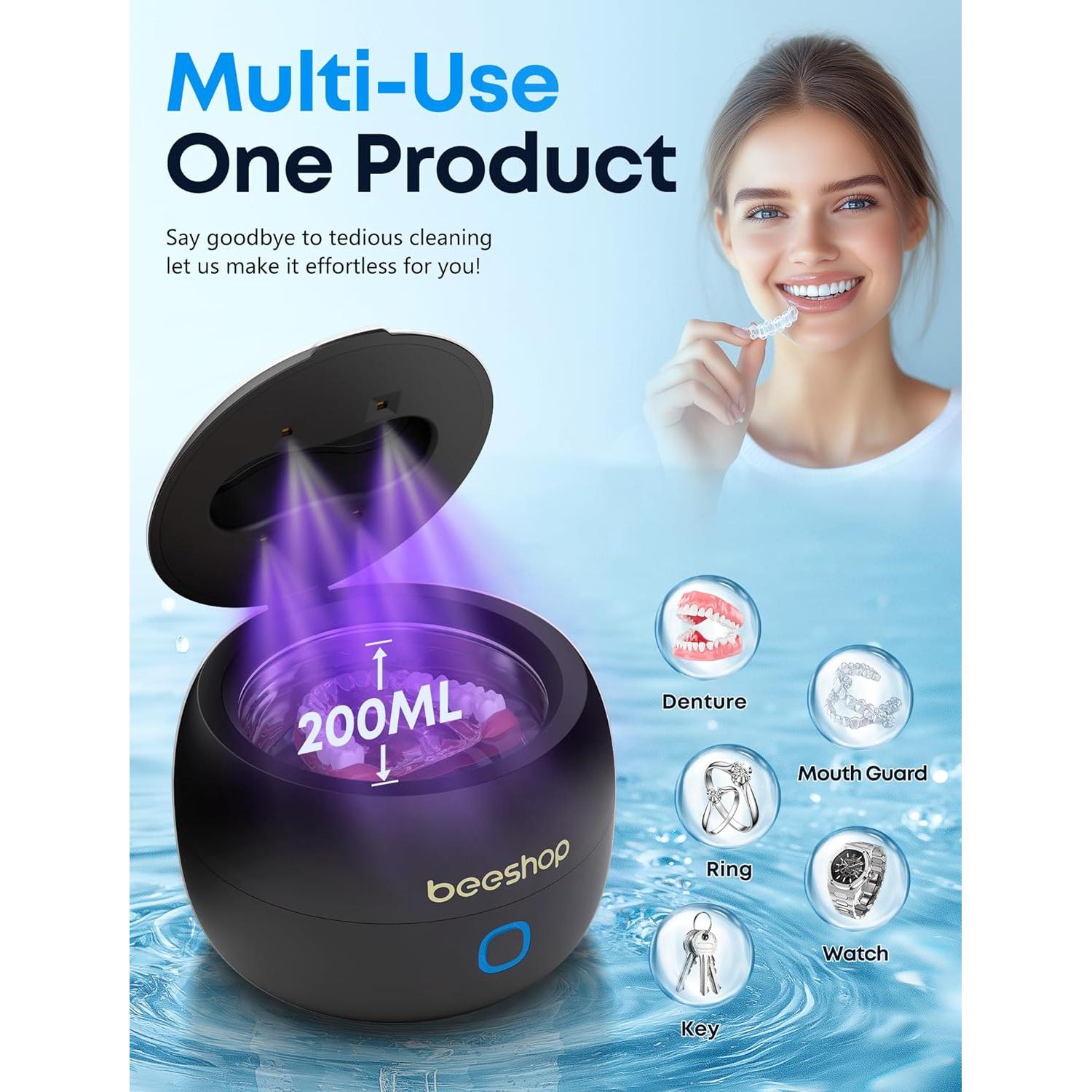 Limpiador Ultrasónico de Retenedores Beeshop 200ml 45kHz Negro