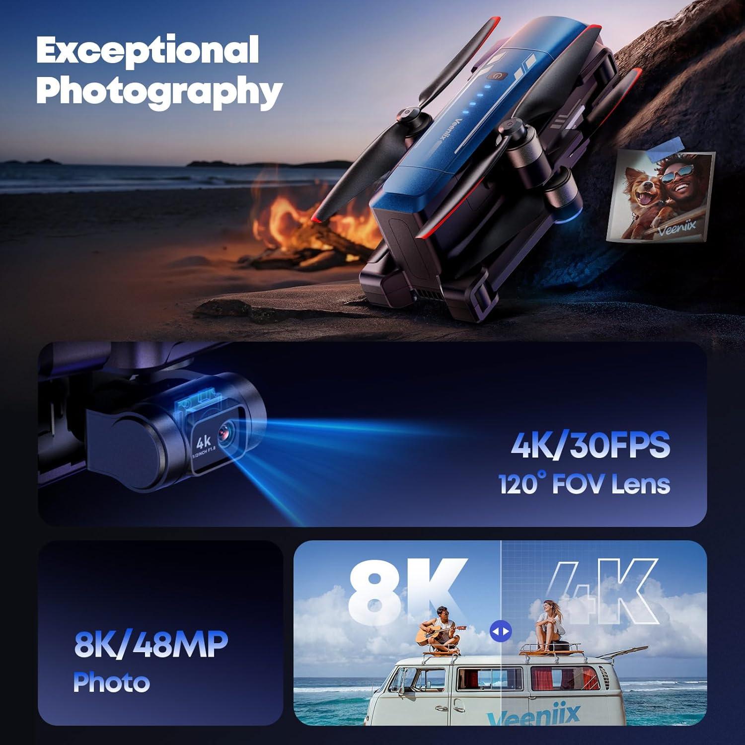 Drone Veeniix V11PRO 8K con gimbal y 80 min vuelo