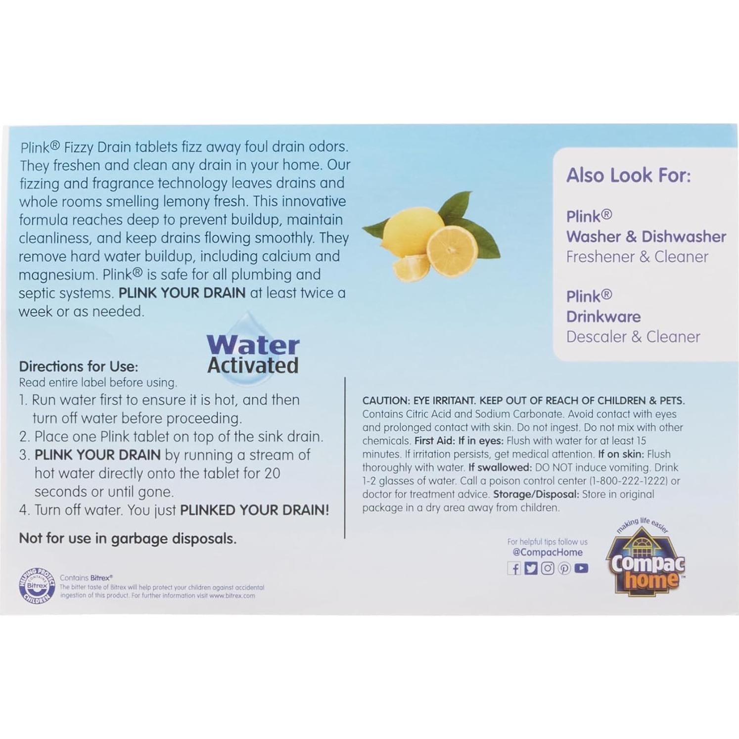 Limpiador y Desodorante de Desagüe Plink Compac Home - Limón, 24 Tabletas
