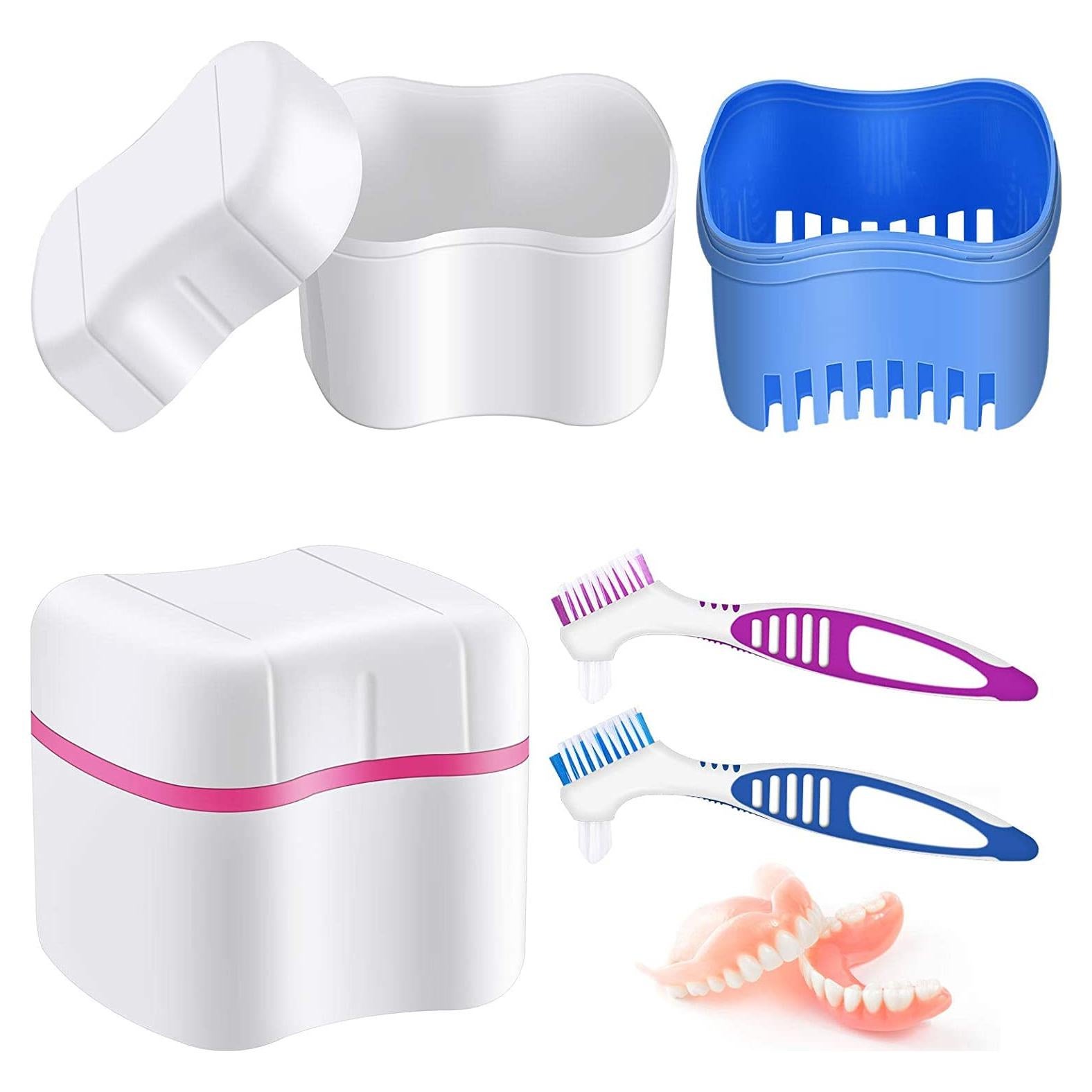 Kit de Baño para Dentaduras BTwood - 2 Tazas, 2 Cepillos, 2 Cestas