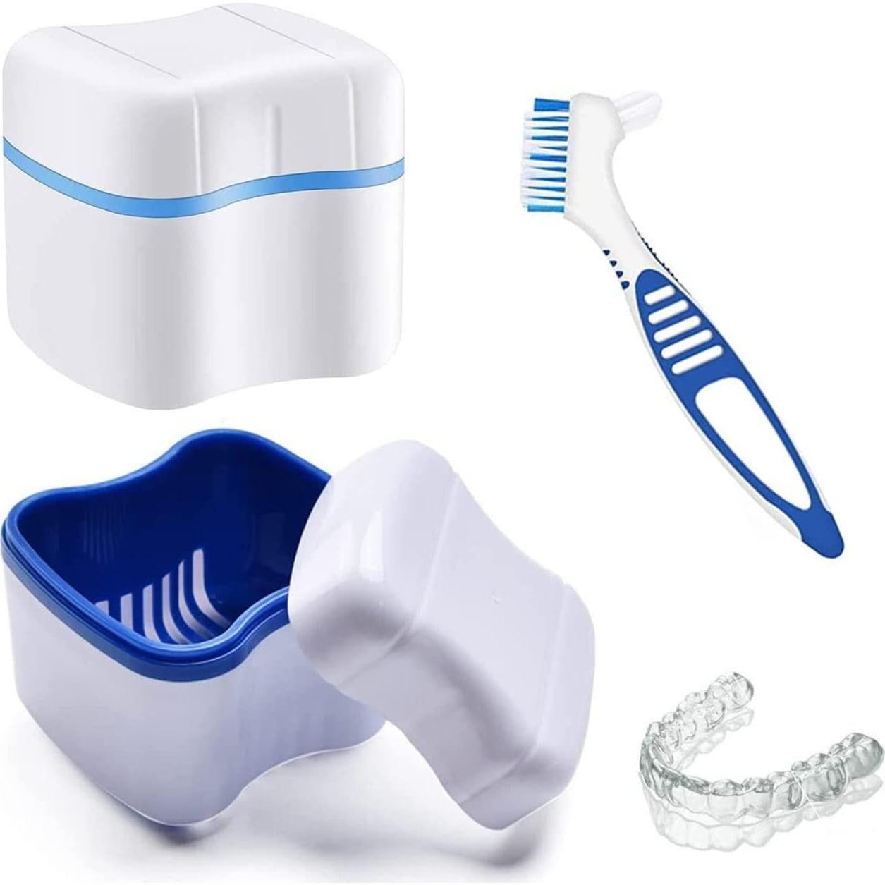 Kit de Baño para Dentaduras BTwood - 2 Tazas, 2 Cepillos, 2 Cestas