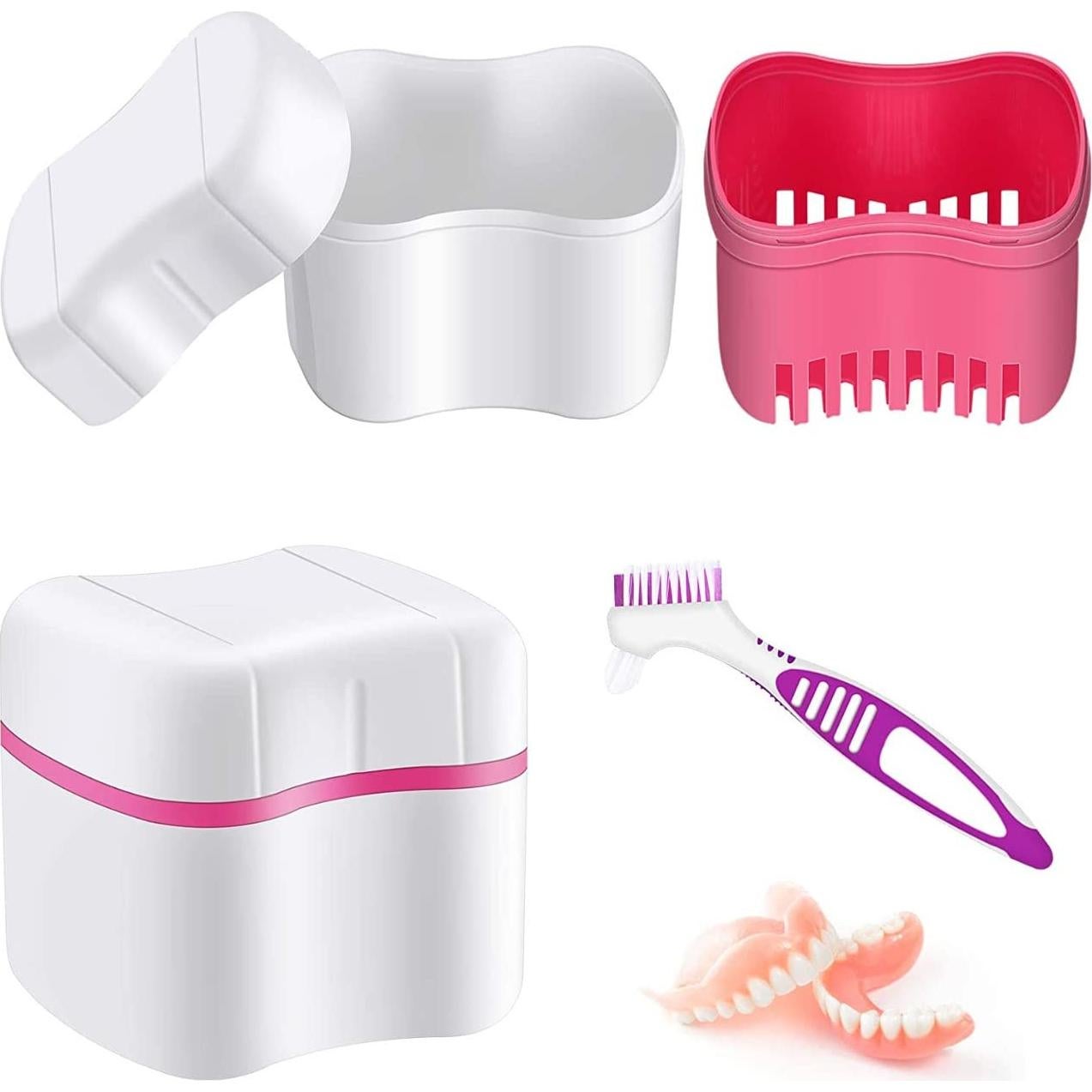 Kit de Baño para Dentaduras BTwood - 2 Tazas, 2 Cepillos, 2 Cestas