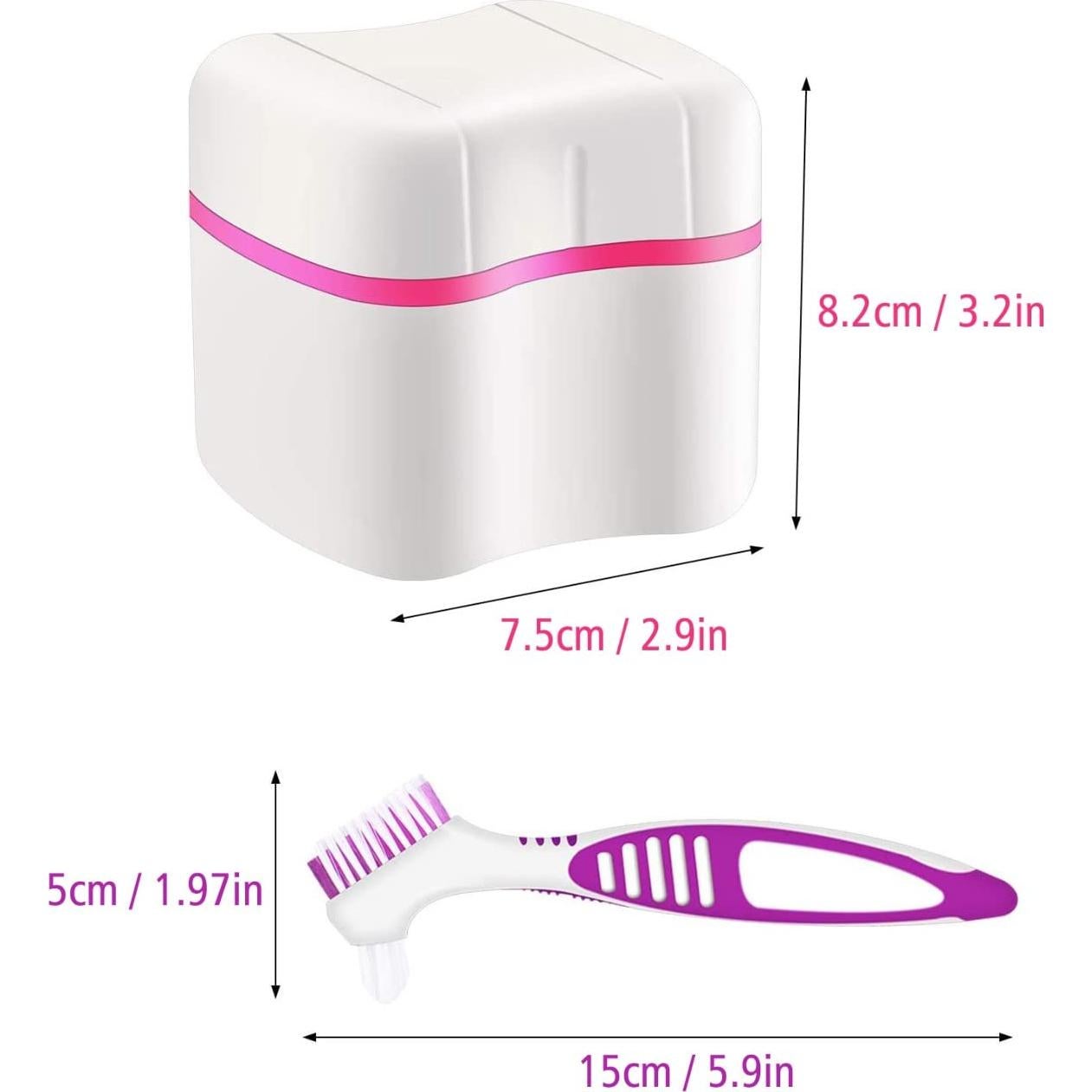 Kit de Baño para Dentaduras BTwood - 2 Tazas, 2 Cepillos, 2 Cestas