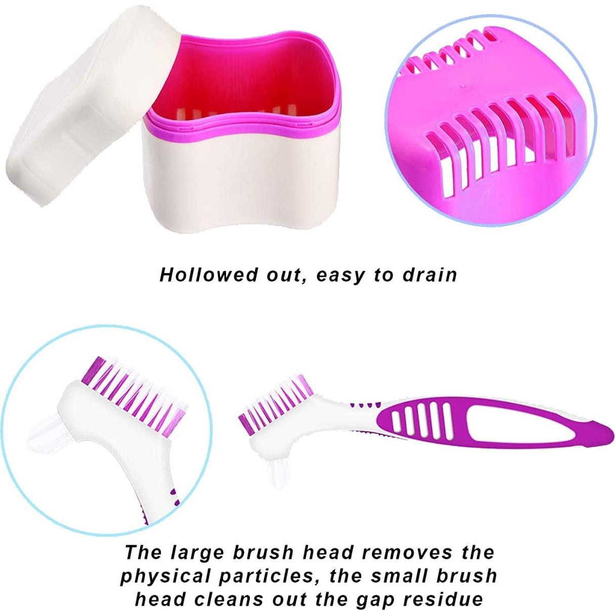 Kit de Baño para Dentaduras BTwood - 2 Tazas, 2 Cepillos, 2 Cestas