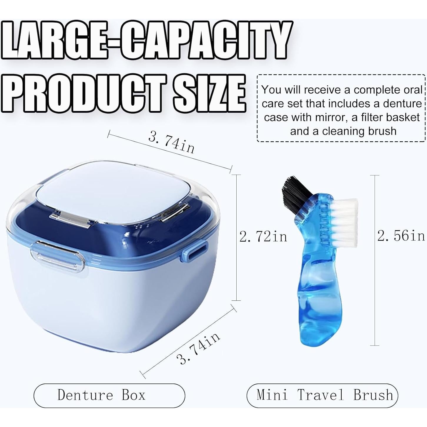 Caja para Dentaduras PUlNVl con Cepillo y Espejo - Rosa