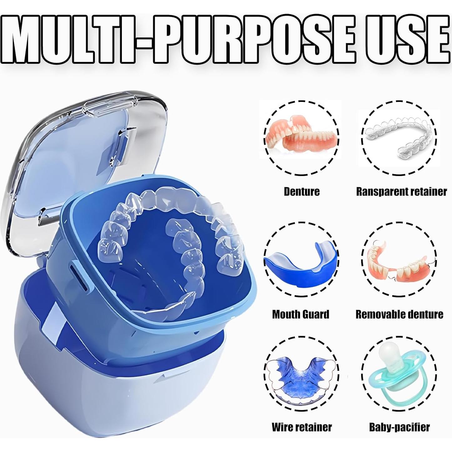 Caja para Dentaduras PUlNVl con Cepillo y Espejo - Rosa