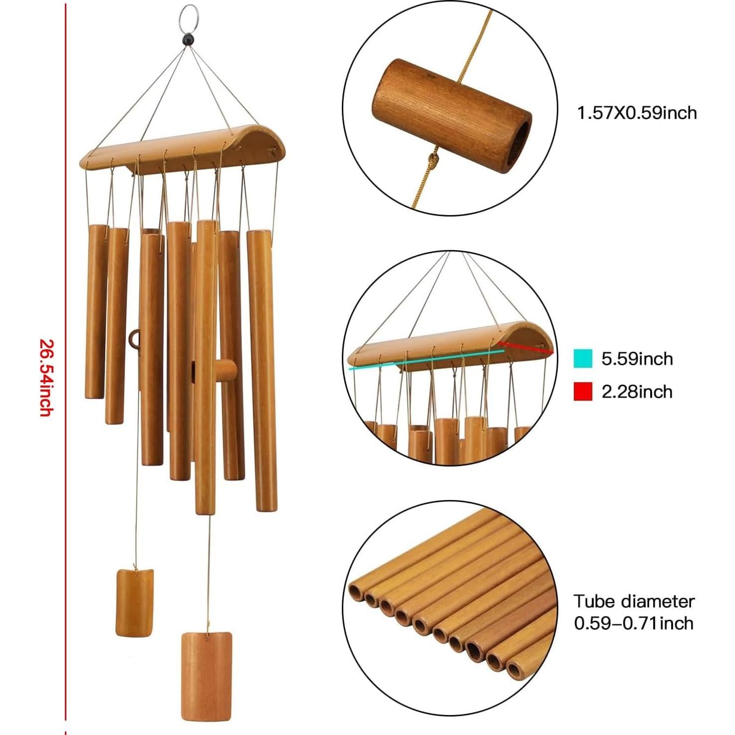 Campanas de Viento de Bambú Virekm 63 cm para Exterior