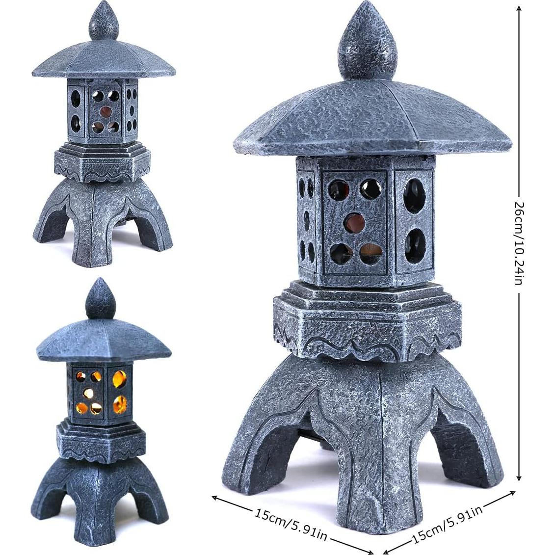 Estatua de Jardín Solar MIBUNG Pagoda Zen 26cm Resina