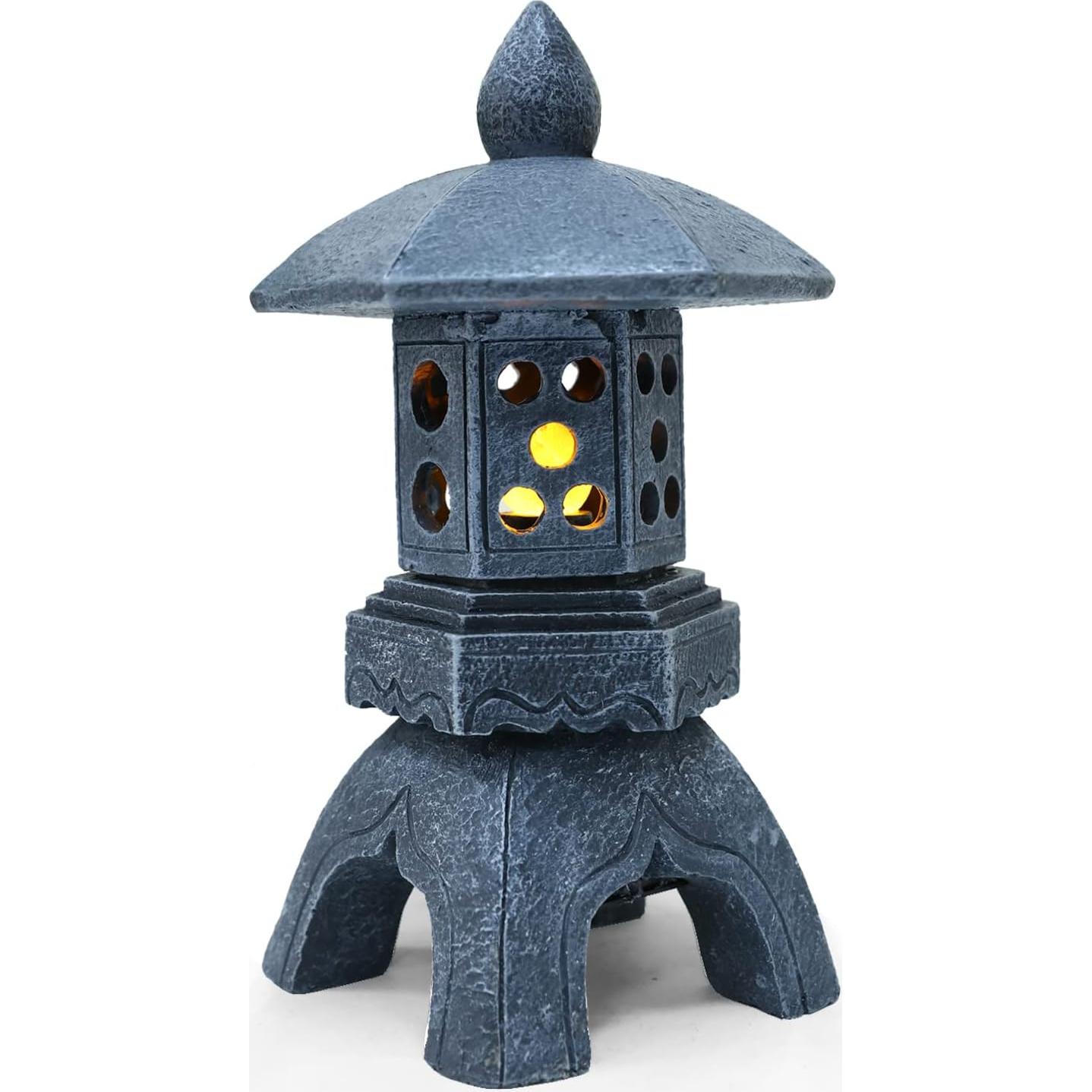 Estatua de Jardín Solar MIBUNG Pagoda Zen 26cm Resina