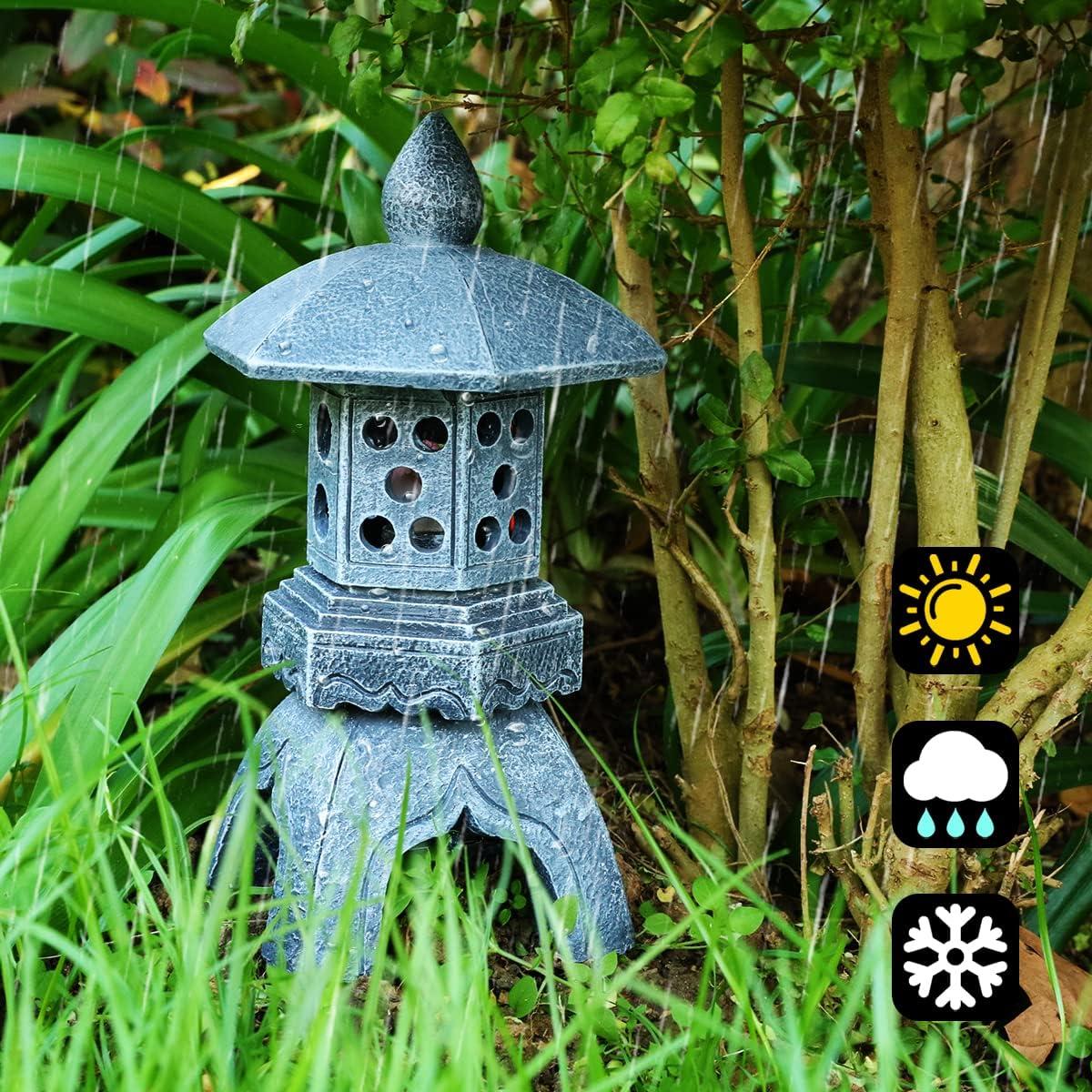 Estatua de Jardín Solar MIBUNG Pagoda Zen 26cm Resina