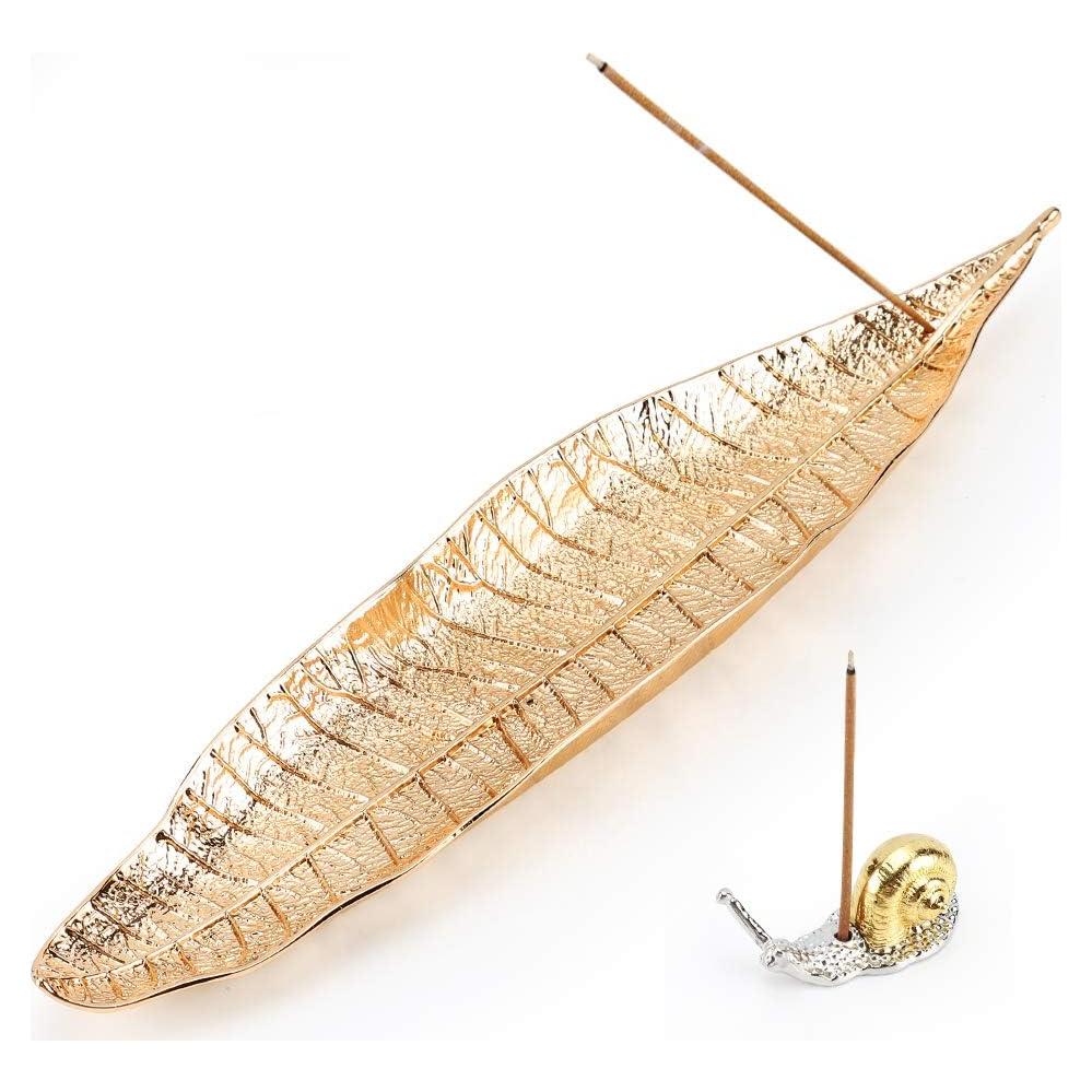 Juego de Soporte de Incienso Accmor Dorado - Hoja y Caracol