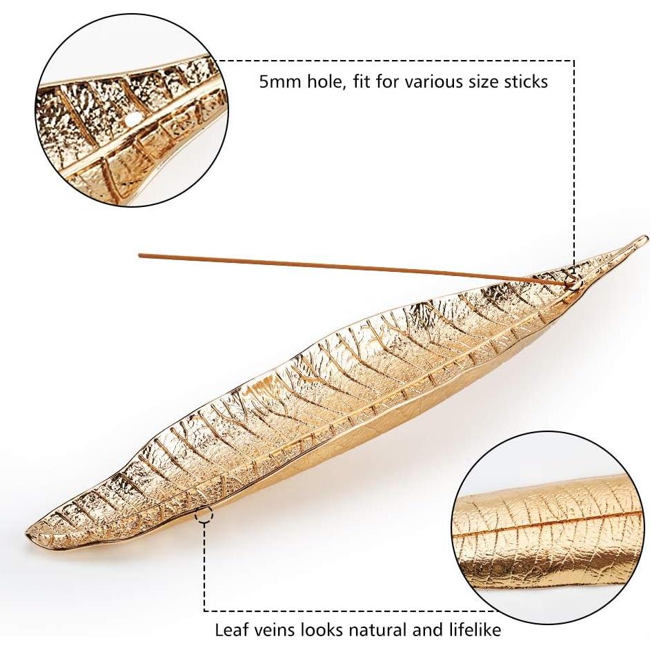 Juego de Soporte de Incienso Accmor Dorado - Hoja y Caracol