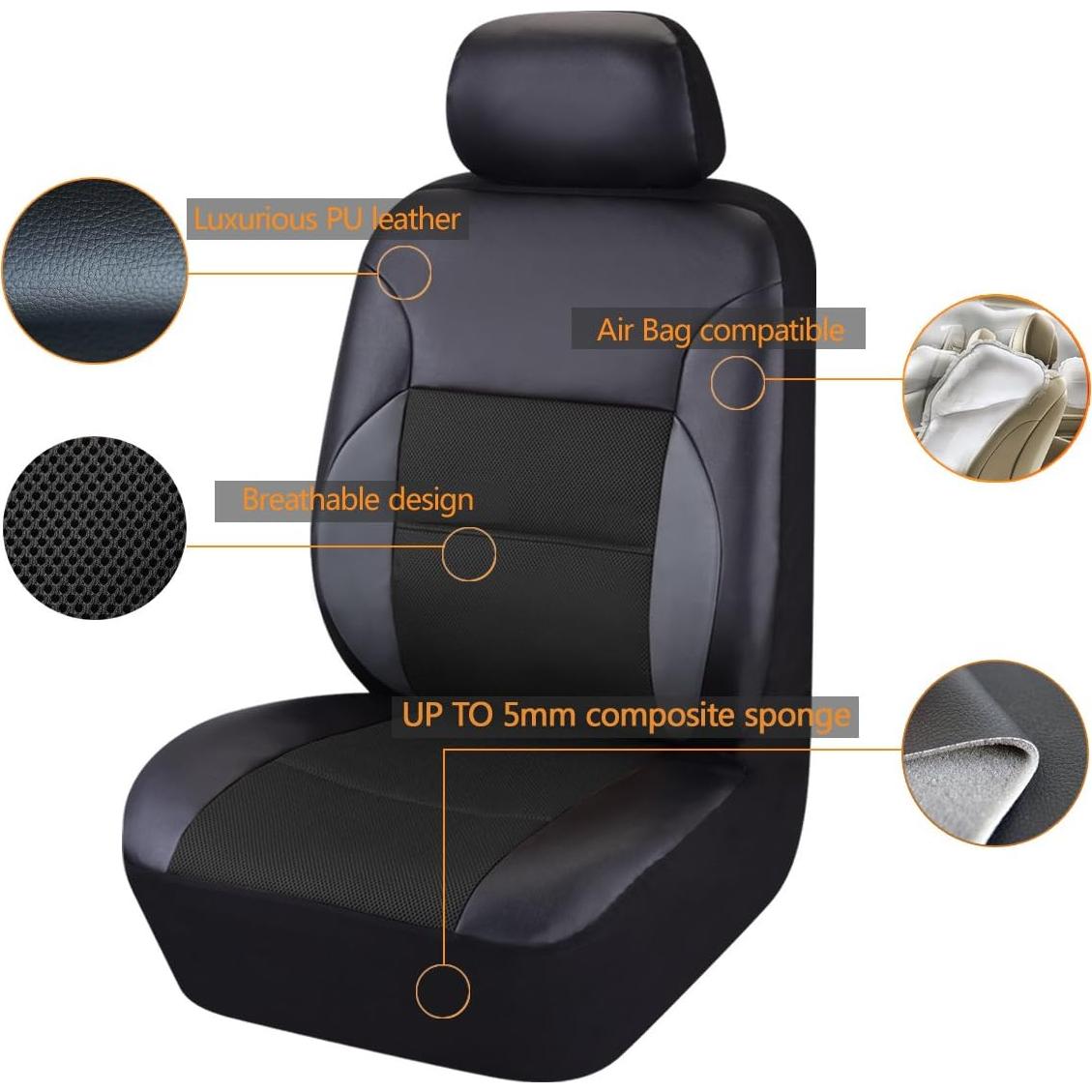 Cubiertas de Asiento de Coche CAR PASS - Cuero PU Negro para 2 Asientos Delanteros
