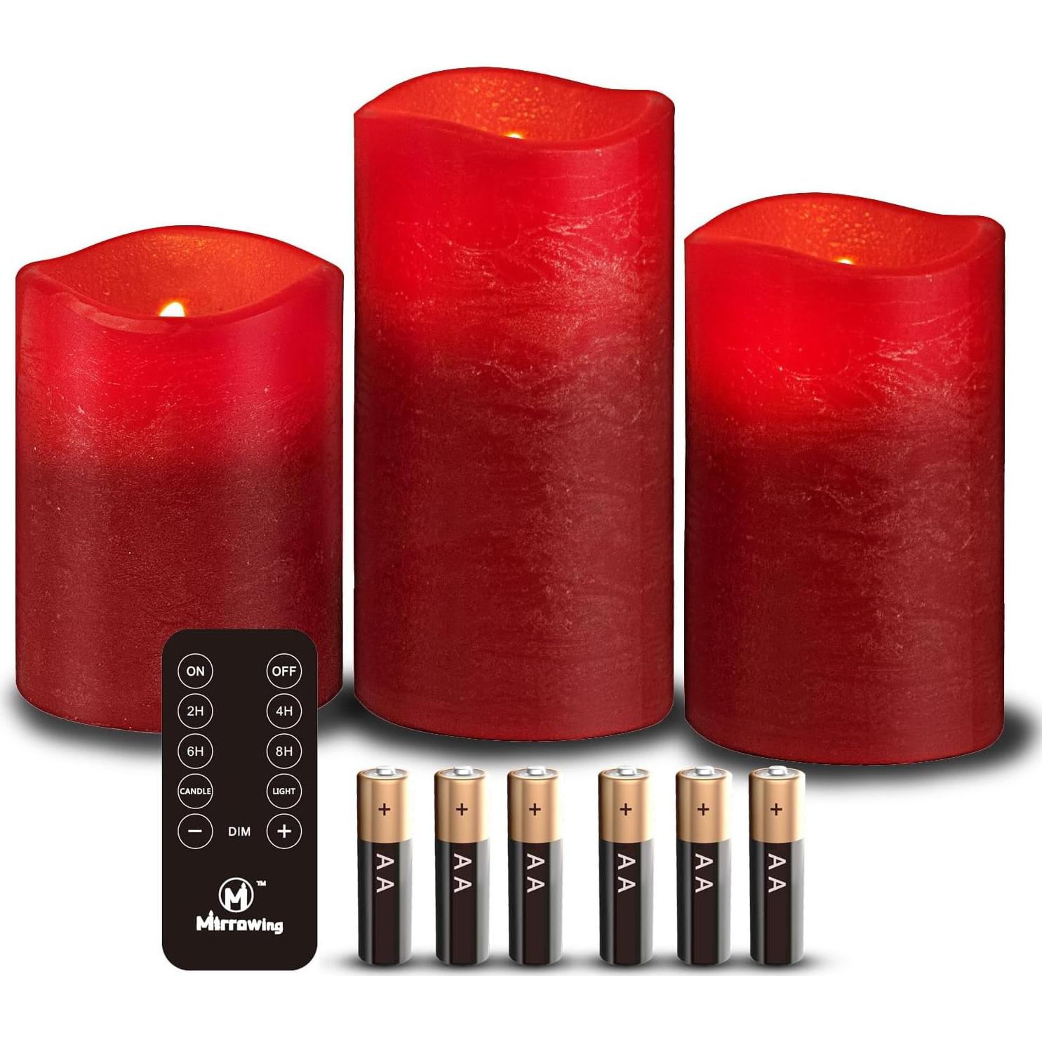 Paquete de 3 Velas LED Sin Llama M Mirrowing Rojas con Control Remoto