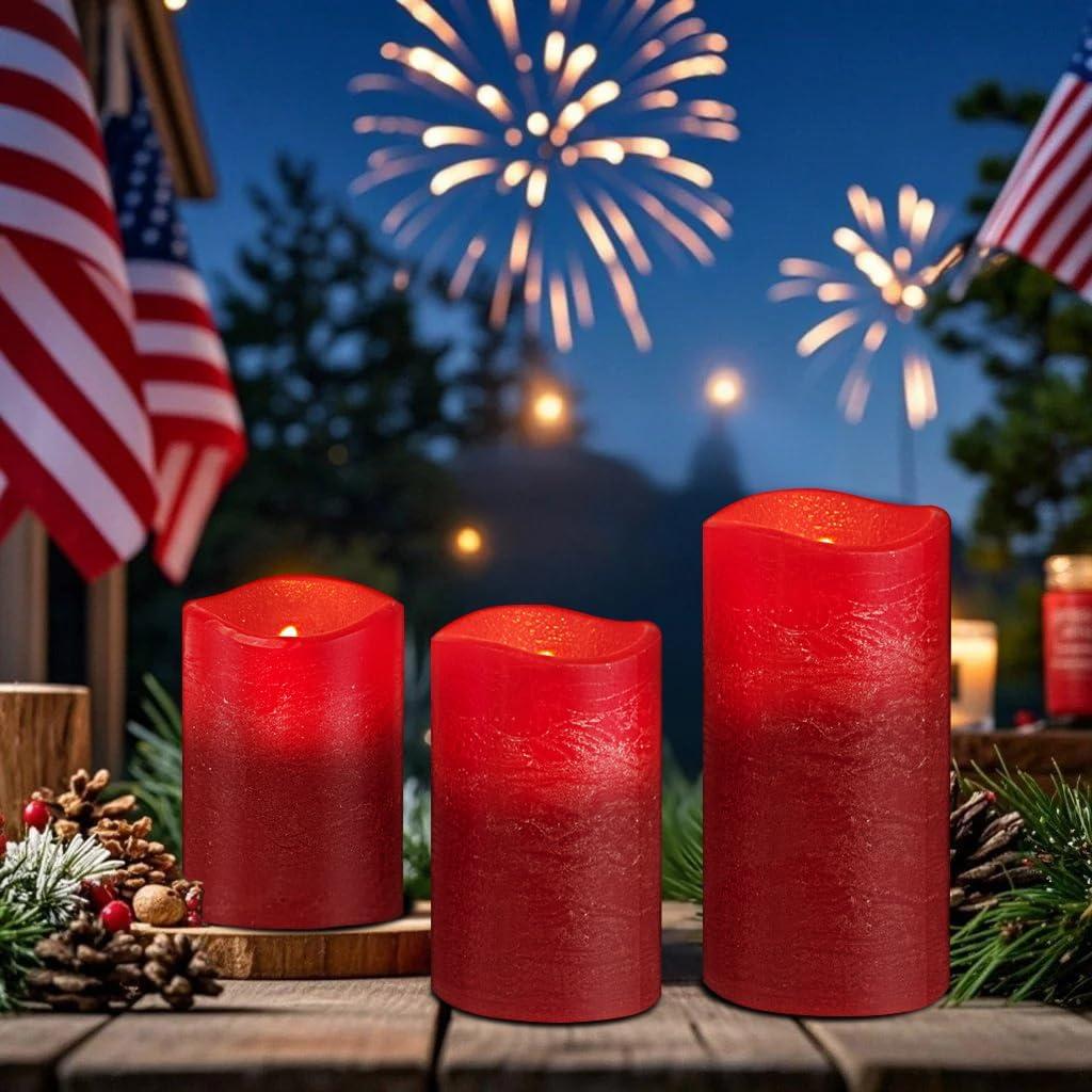 Paquete de 3 Velas LED Sin Llama M Mirrowing Rojas con Control Remoto