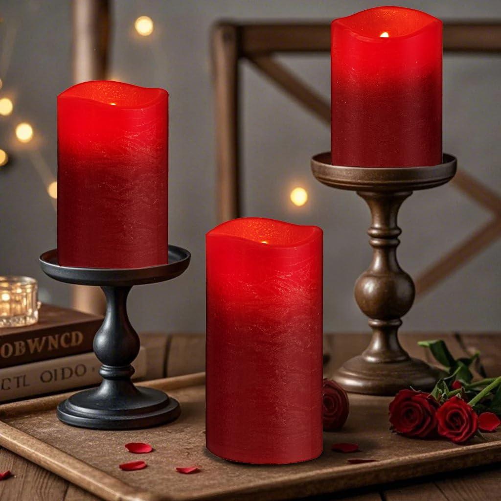 Paquete de 3 Velas LED Sin Llama M Mirrowing Rojas con Control Remoto