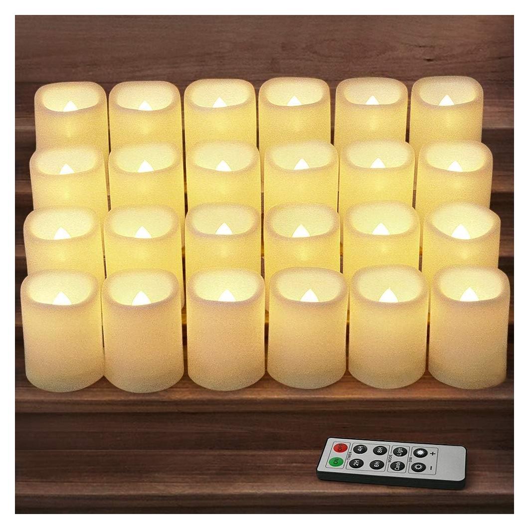 Juego de 24 Velas LED Votivas Marfil con Control Remoto