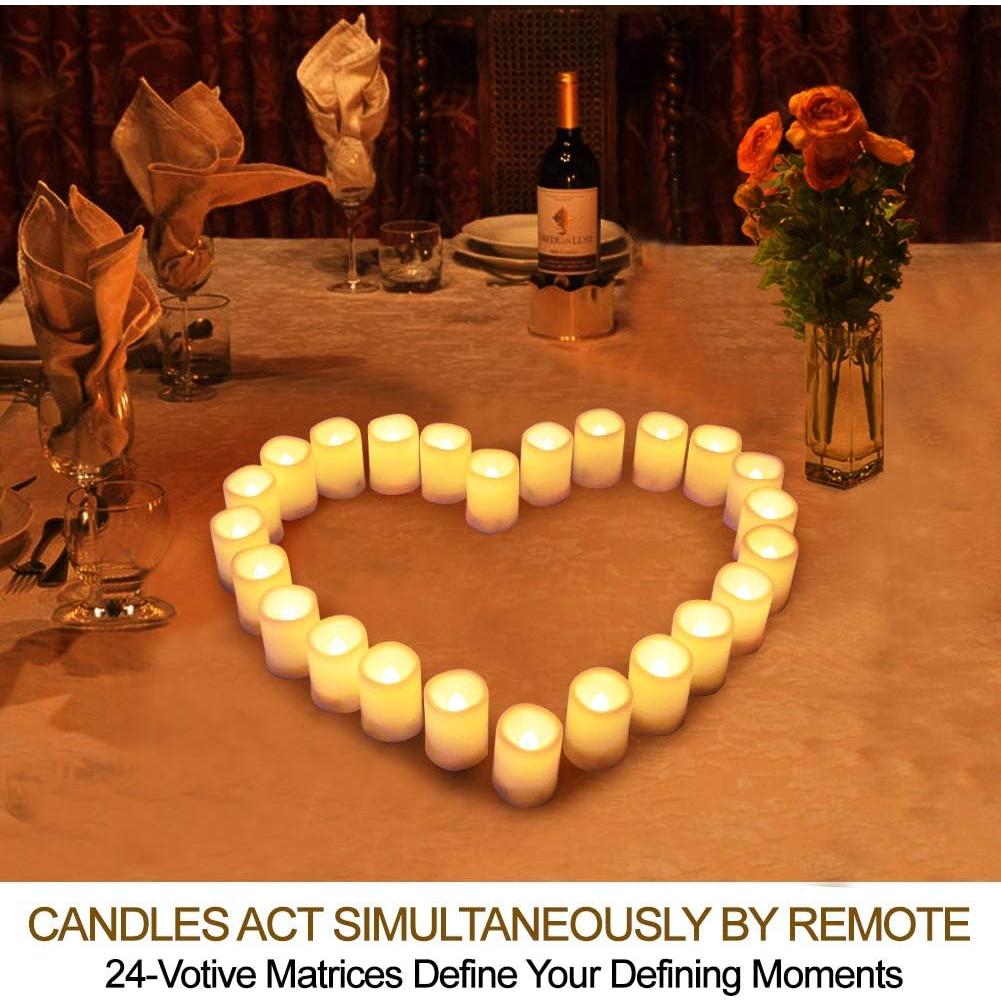 Juego de 24 Velas LED Votivas Marfil con Control Remoto