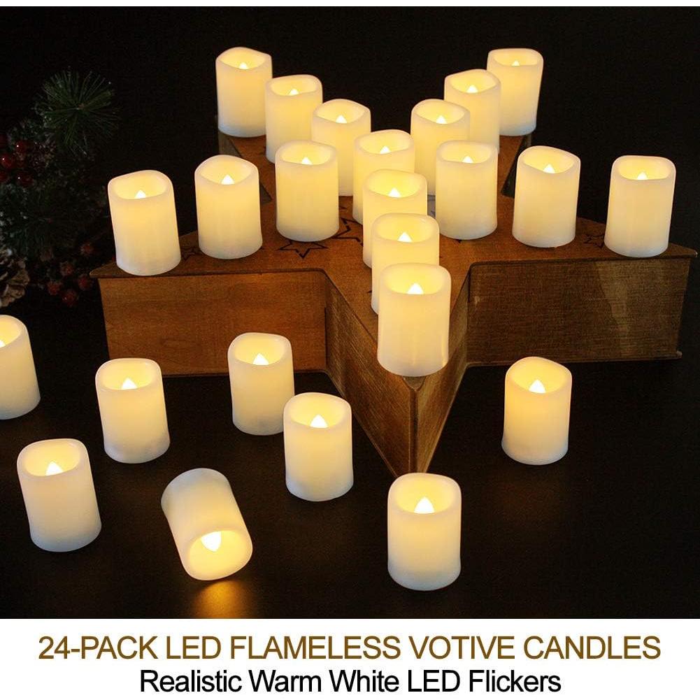 Juego de 24 Velas LED Votivas Marfil con Control Remoto