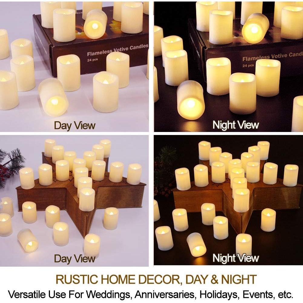 Juego de 24 Velas LED Votivas Marfil con Control Remoto