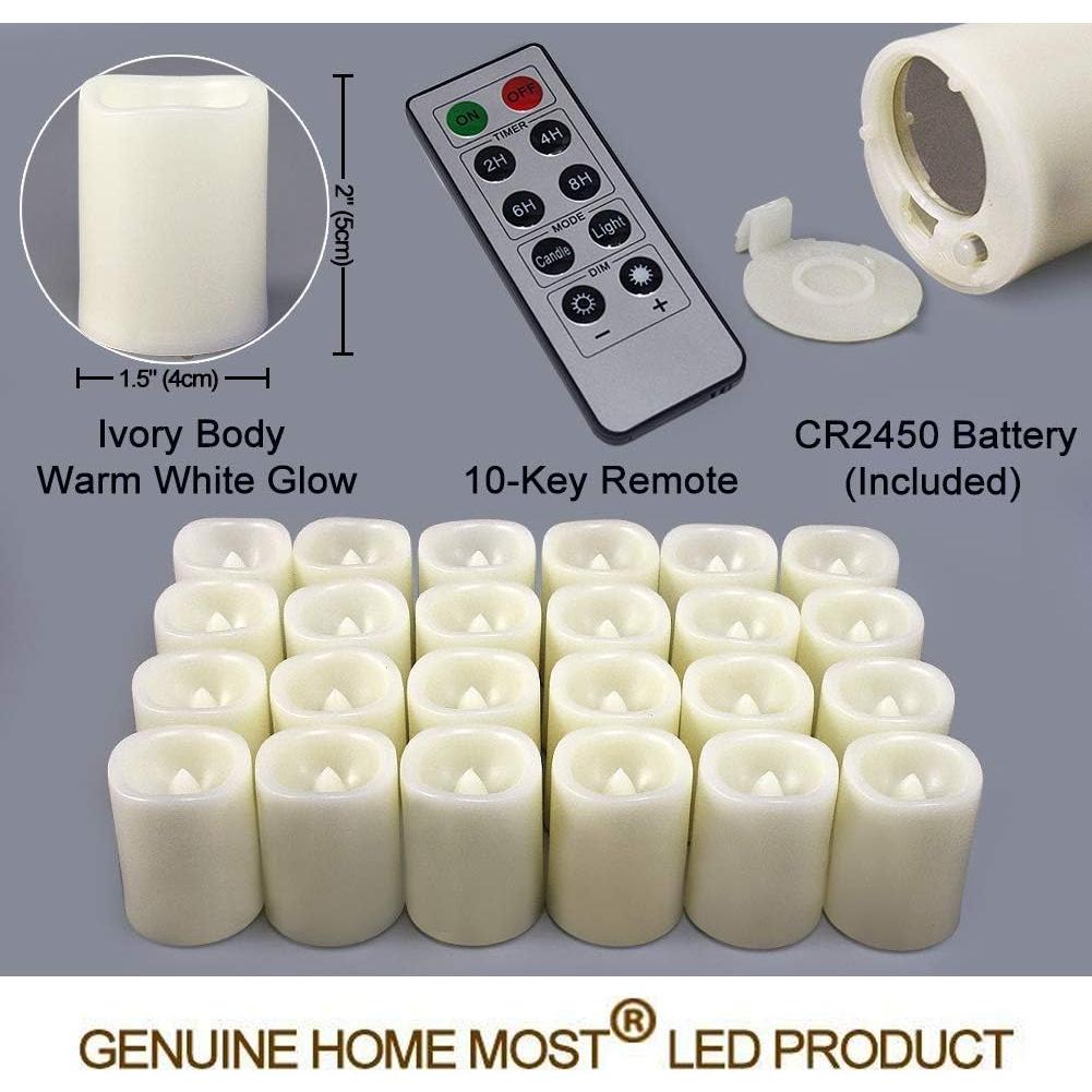 Juego de 24 Velas LED Votivas Marfil con Control Remoto