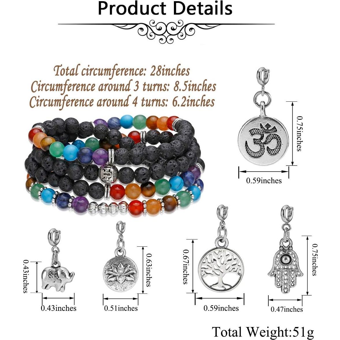 Pulsera de Chakra 108 JOVIVI de Piedra de Lava 6mm