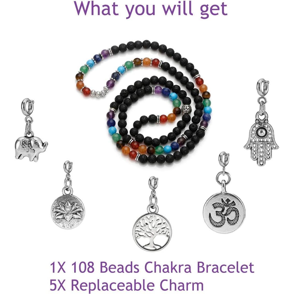 Pulsera de Chakra 108 JOVIVI de Piedra de Lava 6mm