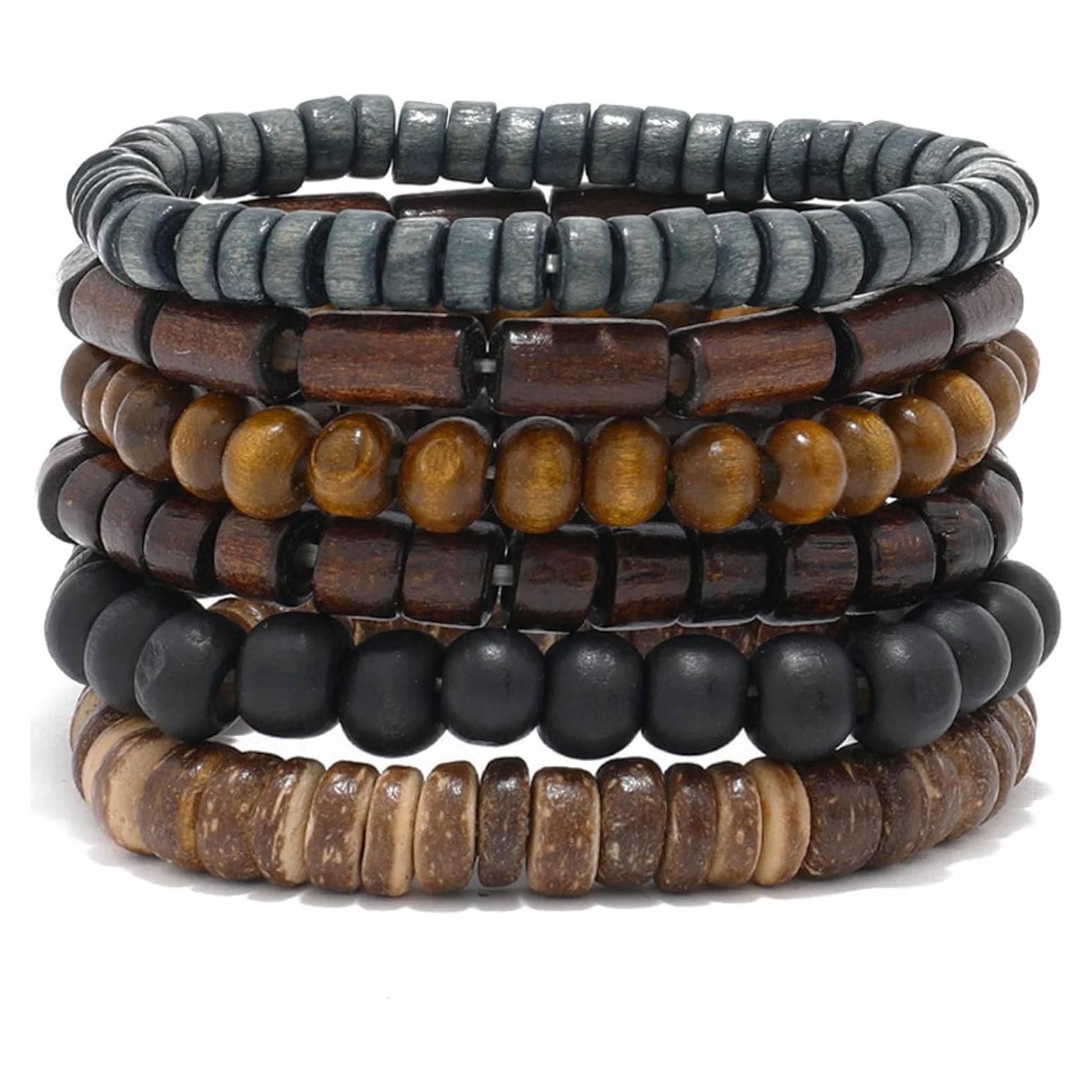 Pulseras de Cuentas de Madera Milakoo - Ajustables 6 Piezas