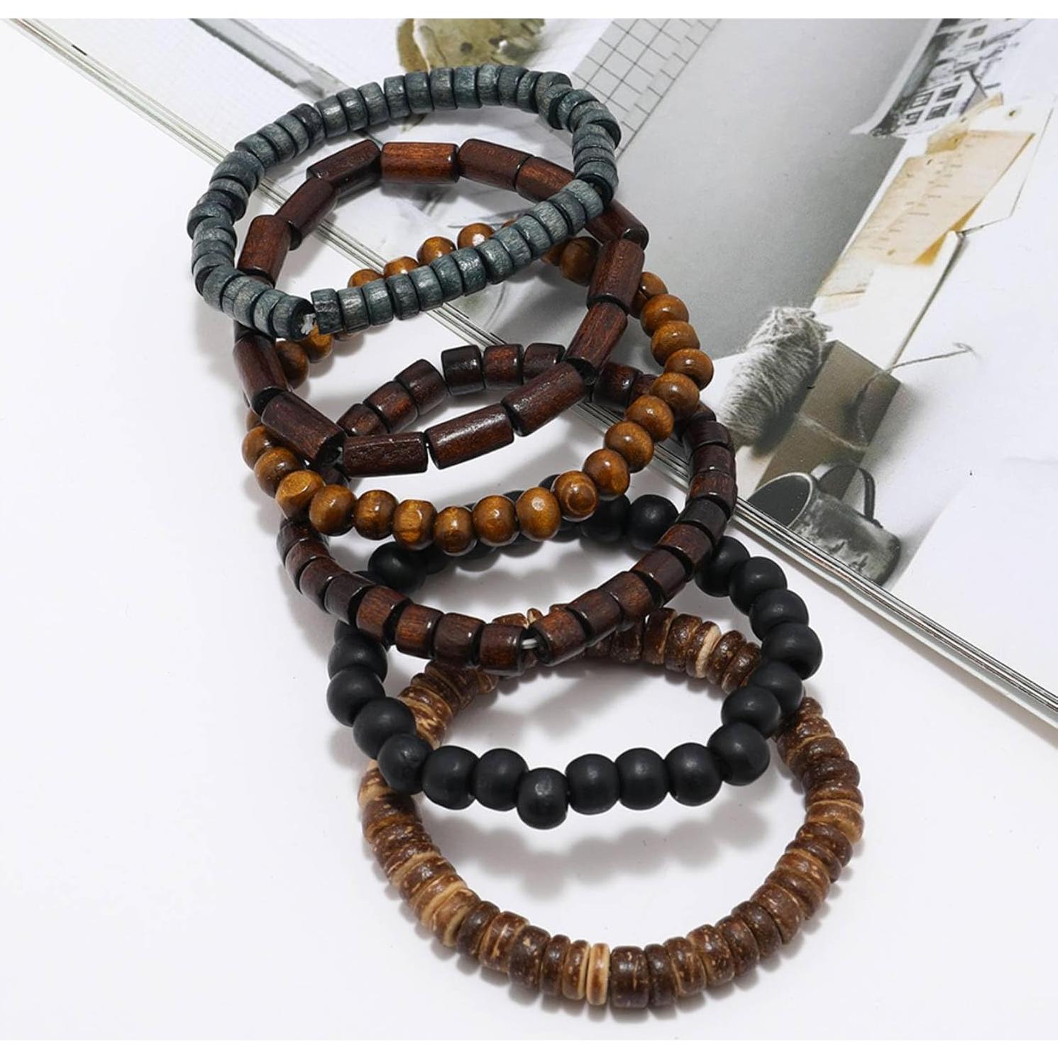 Pulseras de Cuentas de Madera Milakoo - Ajustables 6 Piezas