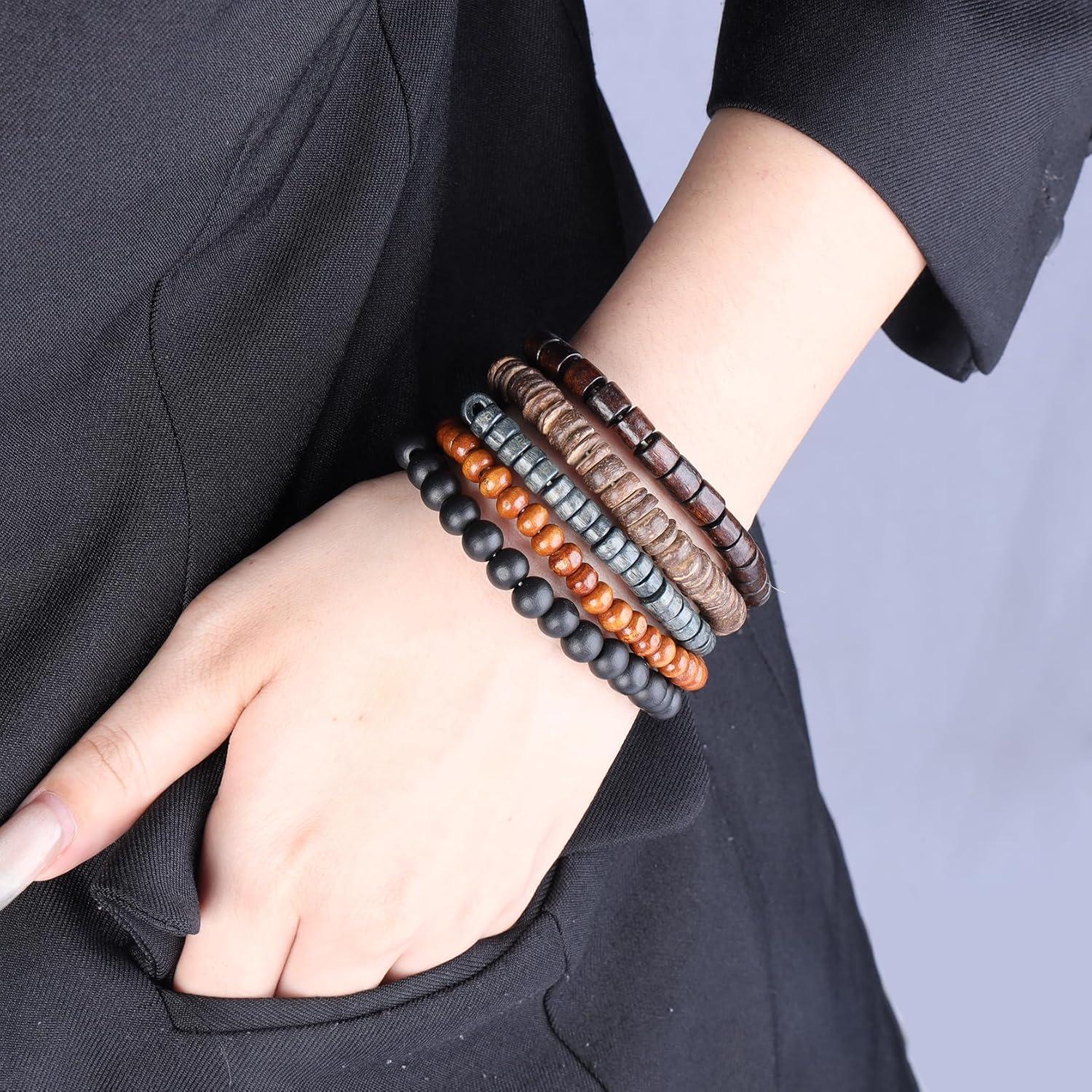 Pulseras de Cuentas de Madera Milakoo - Ajustables 6 Piezas