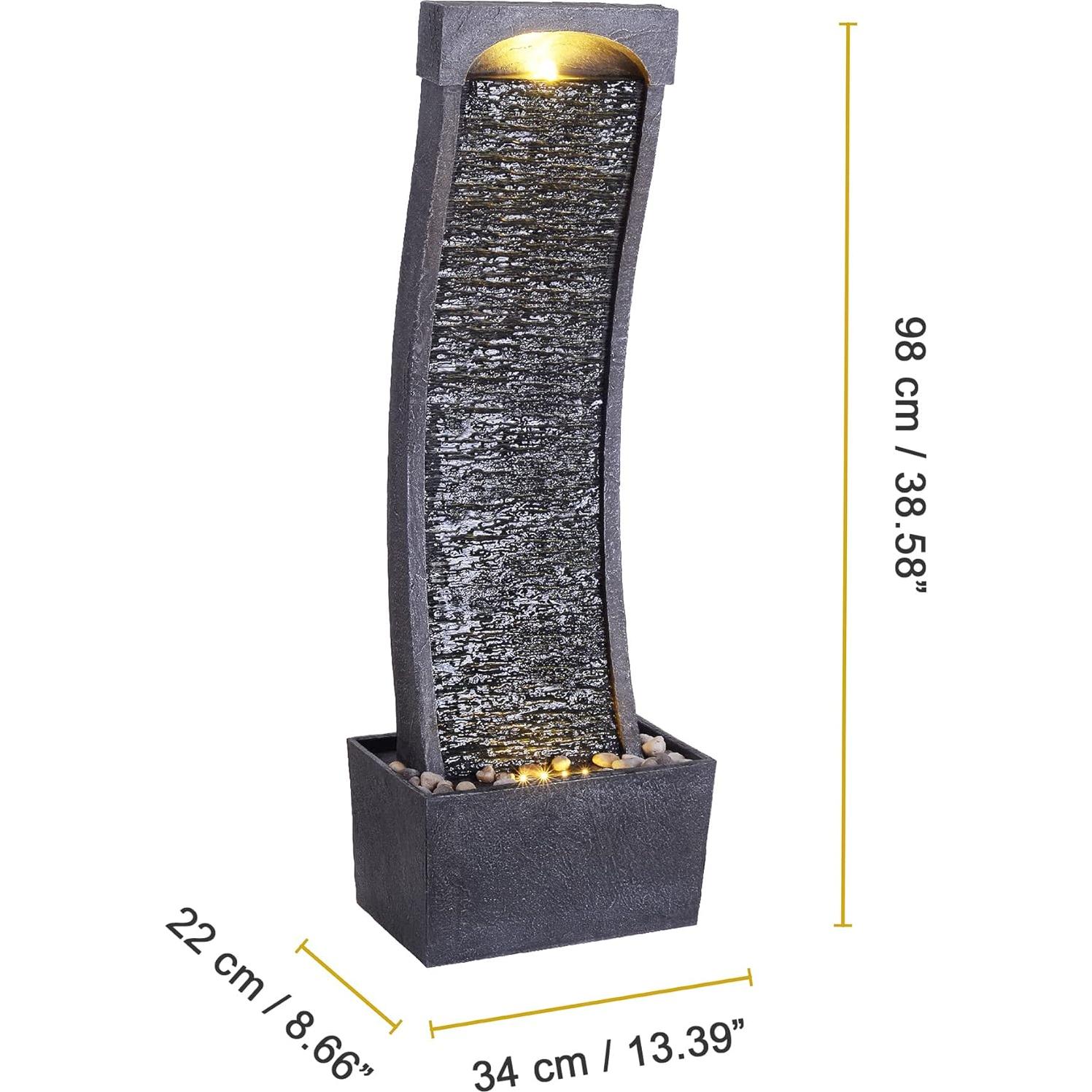 Fuente de Agua en Cascada Teamson Home 98.4 cm LED Negra Gris