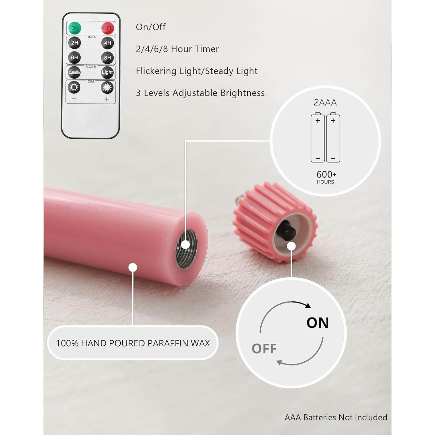 Velas LED Taper Rosa Stmarry con Control Remoto y Temporizador