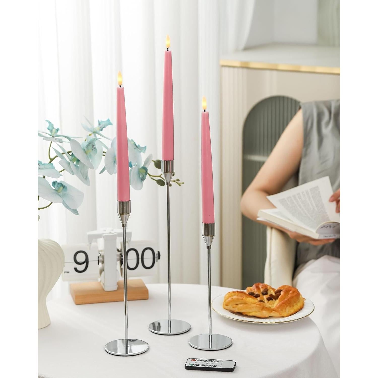 Velas LED Taper Rosa Stmarry con Control Remoto y Temporizador