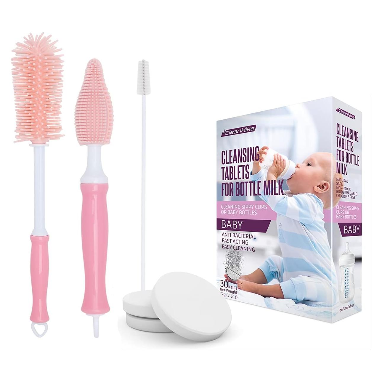 Set de Botellas de Bebé Rosa CleanHike + 30 Tabletas Limpiadoras