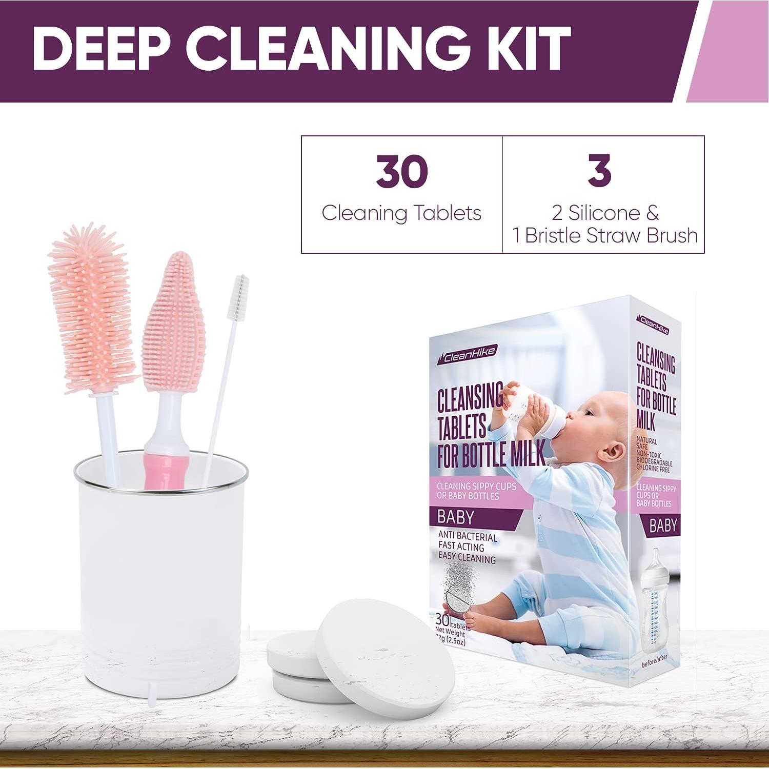 Set de Botellas de Bebé Rosa CleanHike + 30 Tabletas Limpiadoras