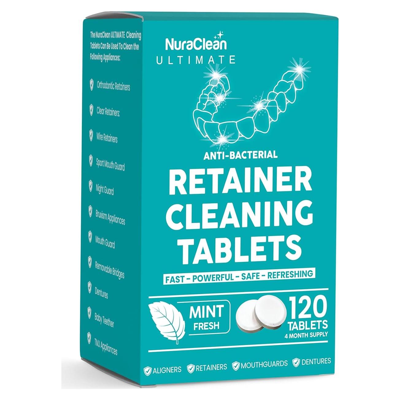 Tabletas Limpiadoras NuraClean para Retenedores y Dentaduras - 120 Unidades