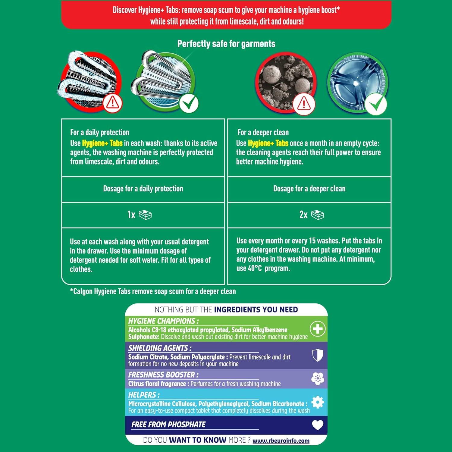 Limpiador de Lavadora Calgon Hygiene Plus 65 Tabletas Sin Fragancia