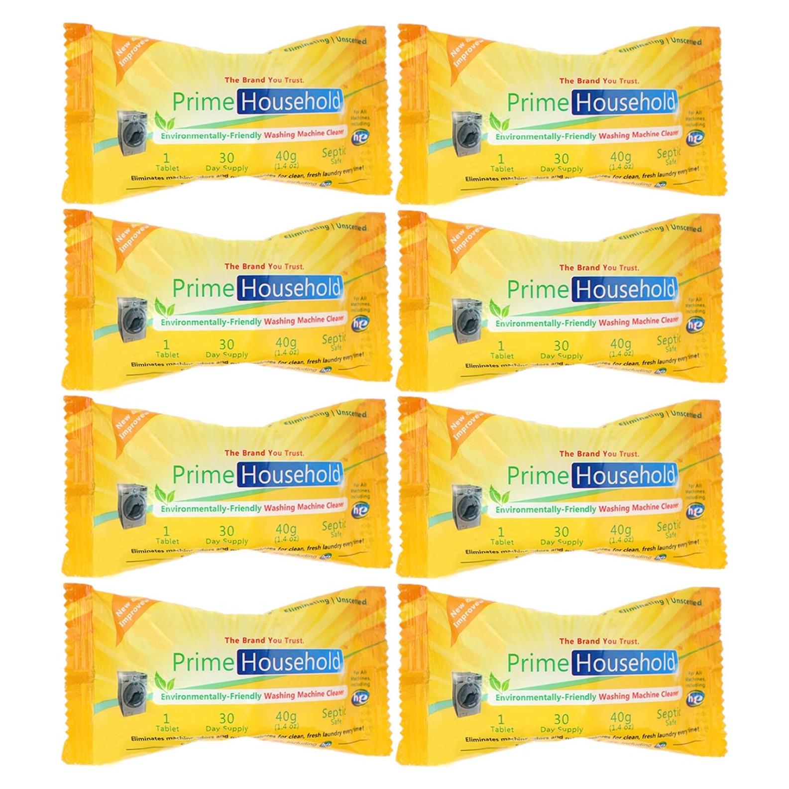 Limpiador de Lavadora Ecológico PrimeHousehold 8 Tabletas XL