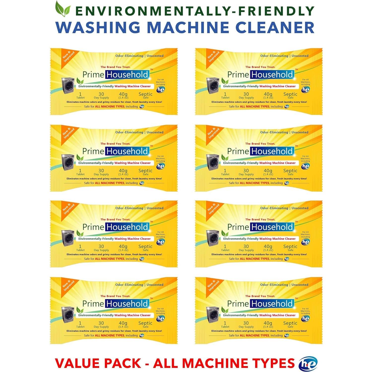 Limpiador de Lavadora Ecológico PrimeHousehold 8 Tabletas XL