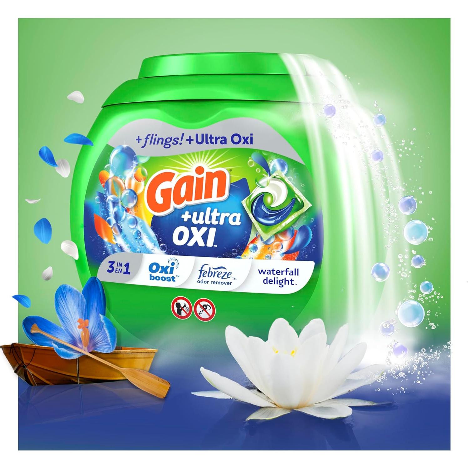 Detergente para Ropa Gain Flings Ultra OXI 76 Unidades Aroma Deleite de Cascada