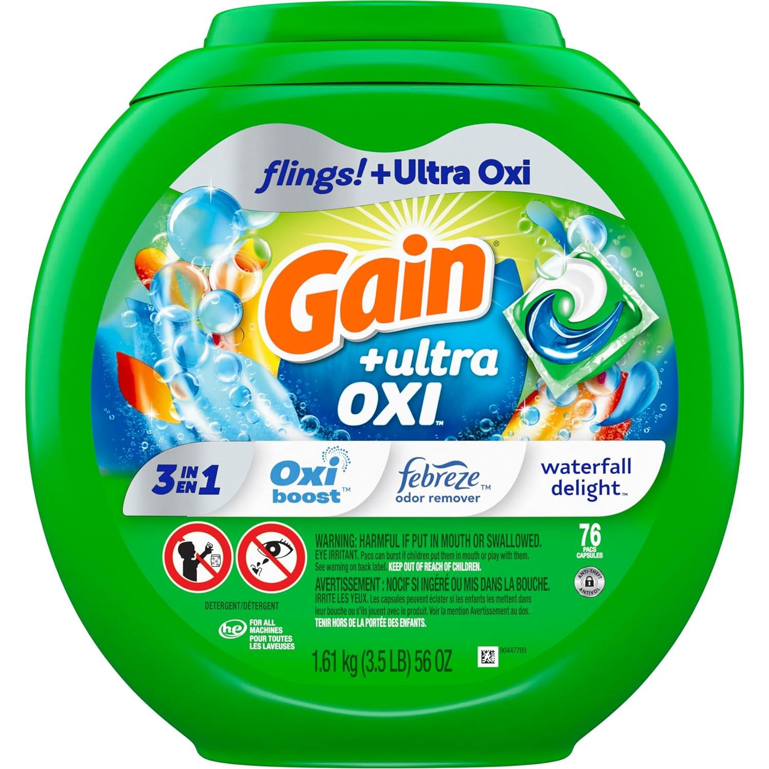 Detergente para Ropa Gain Flings Ultra OXI 76 Unidades Aroma Deleite de Cascada