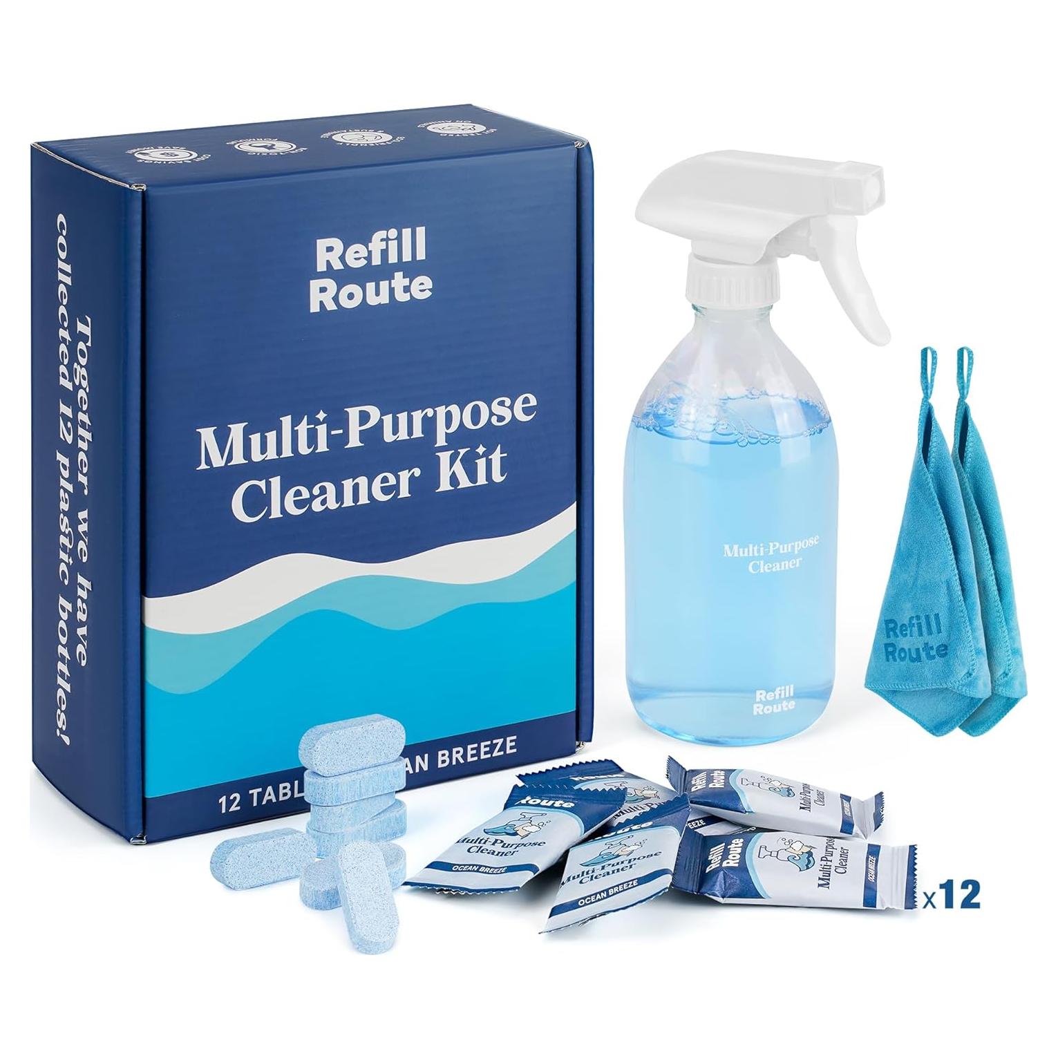 Kit de Limpiador Multiusos Refill Route - 12 Tabletas y Botella de Vidrio