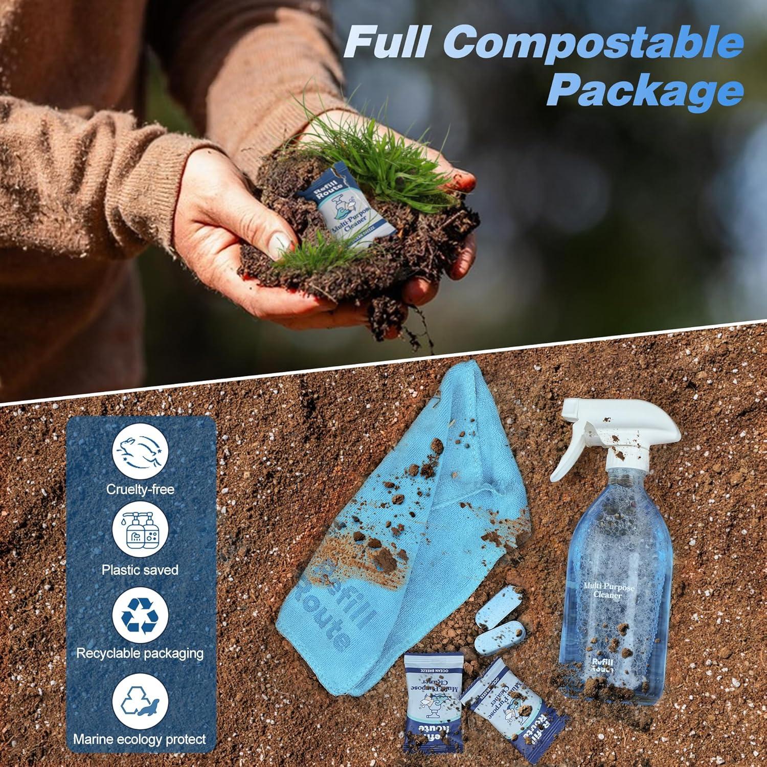 Kit de Limpiador Multiusos Refill Route - 12 Tabletas y Botella de Vidrio