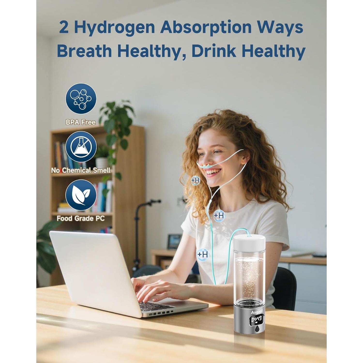 Botella de Agua de Hidrógeno Asgool 340ml Portátil LED