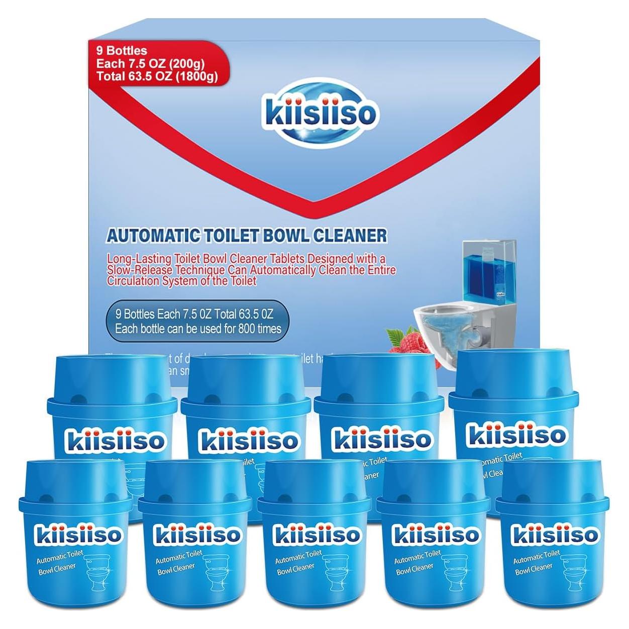 Limpiador de Inodoro KIISIISO - 9 Botellas, 1.8 L, Efecto Azul