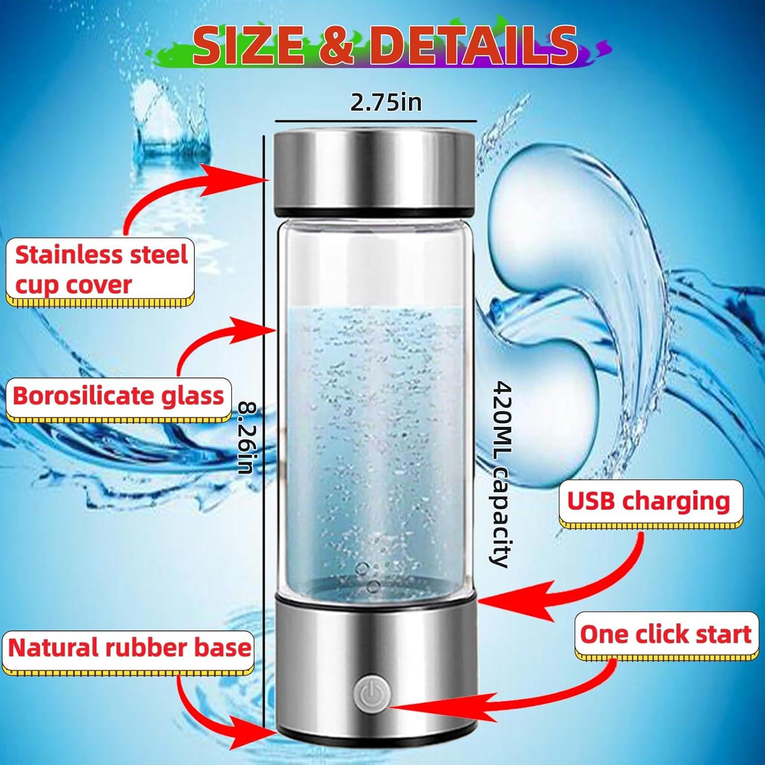 Hydrogen Water Bottle Generator Machine Updated, Portable Hydrogen Water Ionizer Machine Rechargeable, Hydrogen Rich Water Glass Health Cup 420ml Gift for Friends/Women/Men/Mom/Father/Grandpa/Grandma