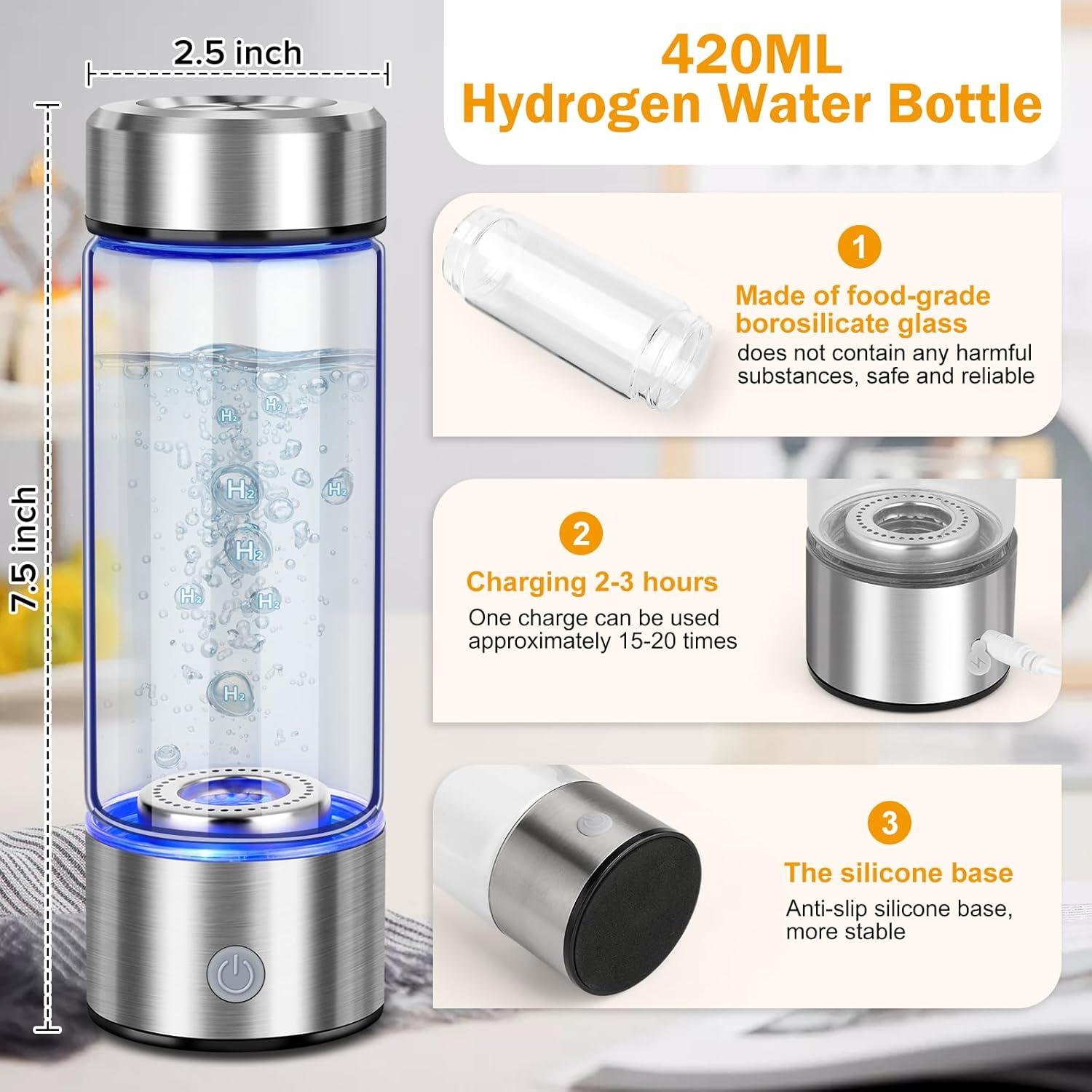 Botella de Agua Hidrógeno WIYYH 420ml Plata - Ionizador Portátil
