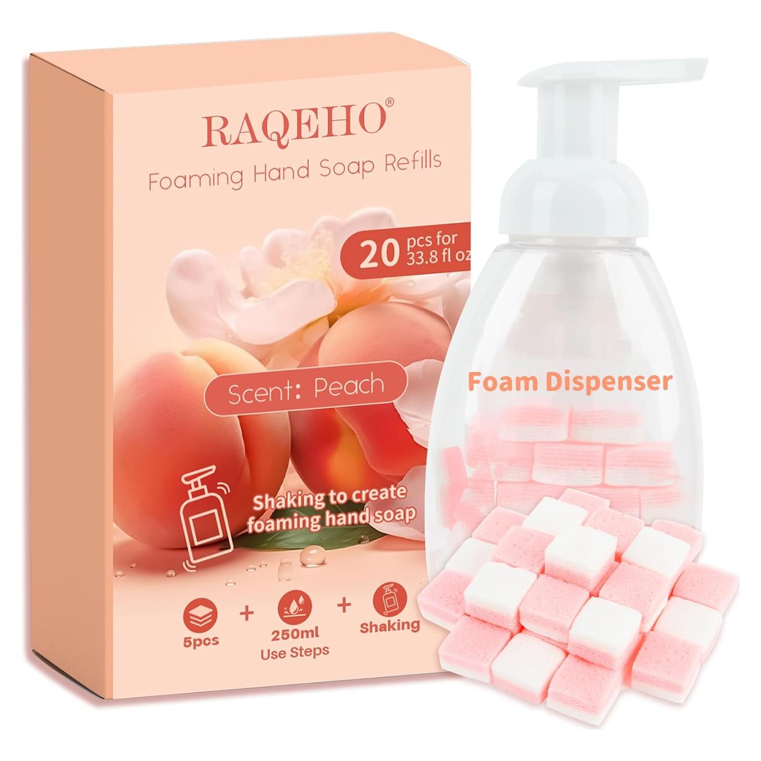 Tabletas de Jabón Espumoso RAQEHO 20pcs + Dispensador 250ml