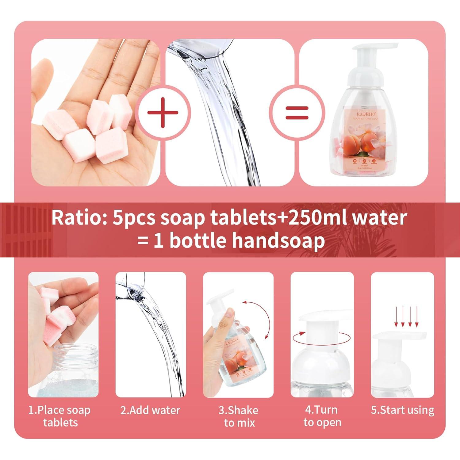 Tabletas de Jabón Espumoso RAQEHO 20pcs + Dispensador 250ml